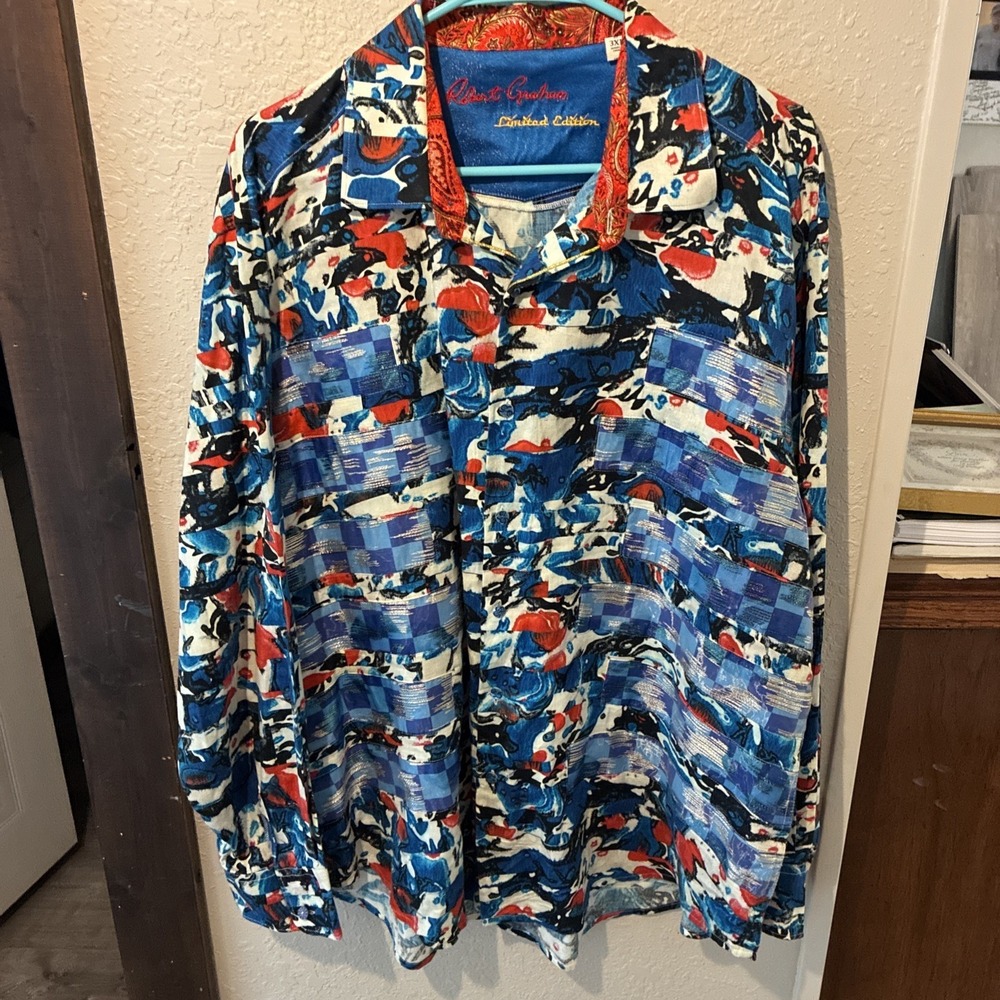 Robert Graham Limited Edition Shirt Size 3XL Multicolor Psychedelic Print Cotton